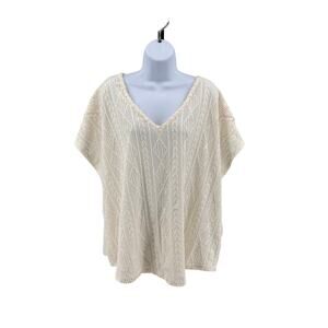 Rio & Rian V-Neck Textured Boho Minimalist WMNS 3X Plus White Loose Fit Shirt